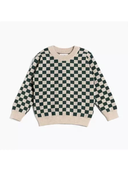 Sweter dziecięcy KID STORY Merino green chessboard zielony