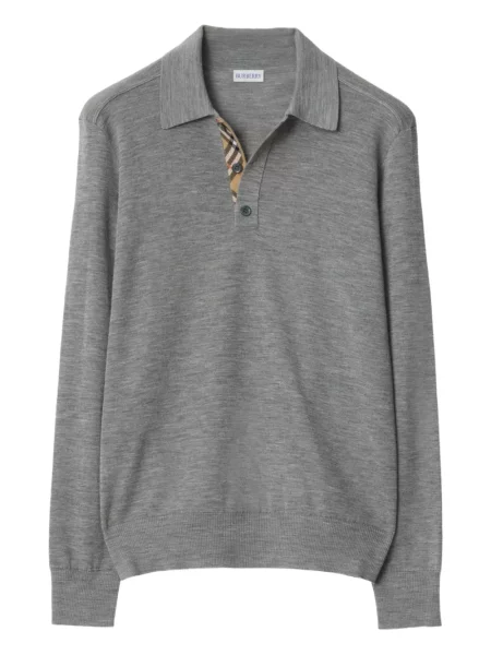 Tricou polo Burberry de lână gri