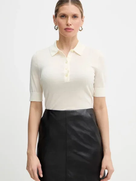 BOSS polo wełniane Fidenka beżowy