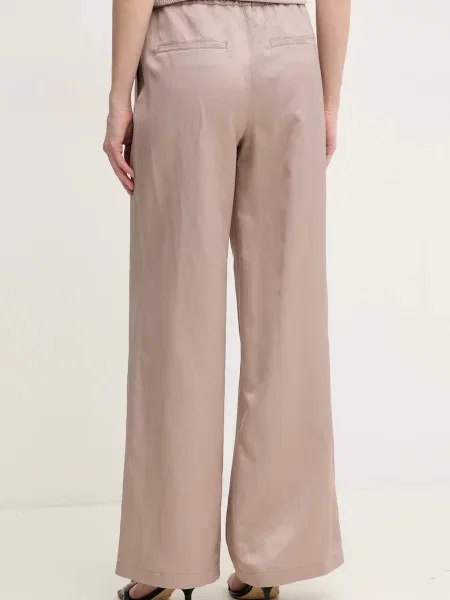 Kalhoty s příměsí lnu Marc Aurel high waist béžová