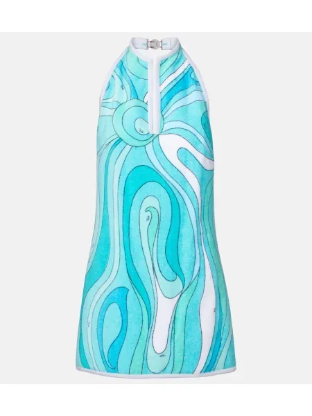 Sukienka Pucci z dekoltem halter frotte niebieska