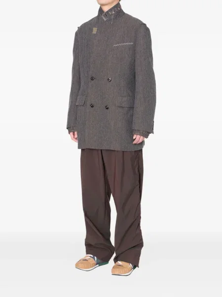 Palton Kolor cu model herringbone gri