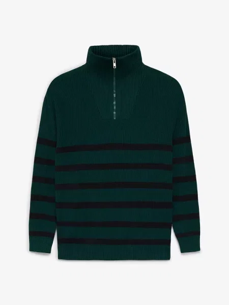 Sweter z cienkiej dzianiny z kołnierzem zapinanym na z czystej bawełny zielony