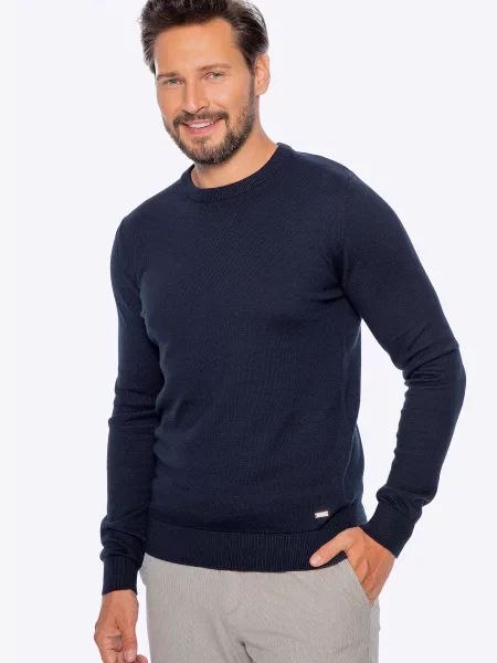 Sweter z bawełny z domieszką kaszmiru granatowy