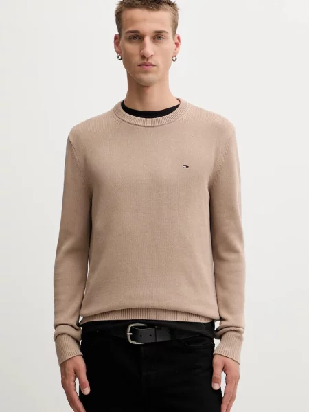 Bombažen pulover Tommy Jeans rjava