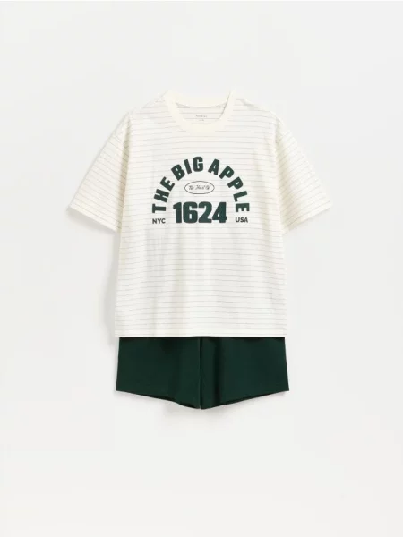 Reserved Set pijama din două piese cu imprimeu crem