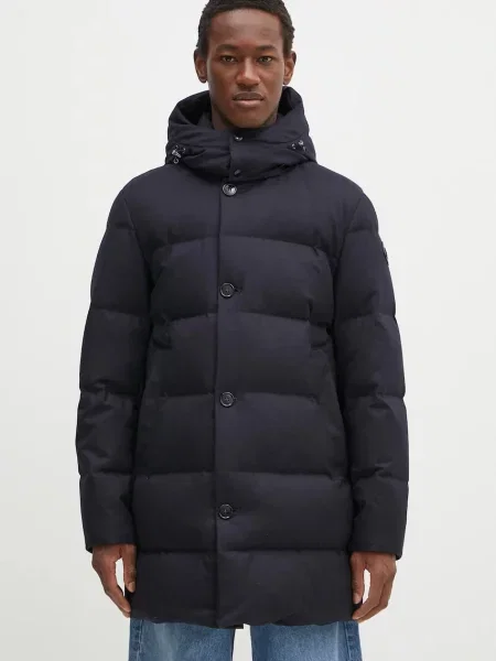 Woolrich geaca de lana Luxe Long Parka marin de iarna albastru