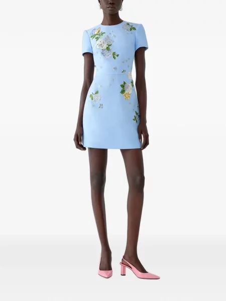 Rochie mini Carolina Herrera cu funde cu model floral albastru