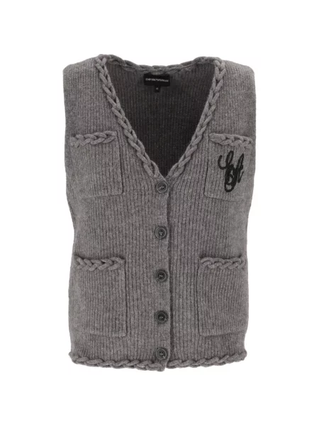 Cardigan Emporio Armani fără mâneci țesut gri