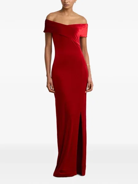 Rochie maxi Lauren Ralph Lauren de catifea roșu