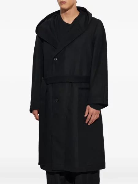 Препасан палто Yohji Yamamoto с качулка черно