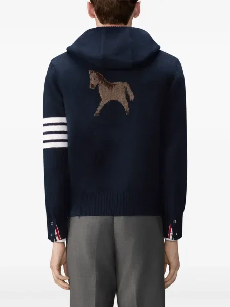 Hanorac cu glugă Thom Browne cu dungi albastru