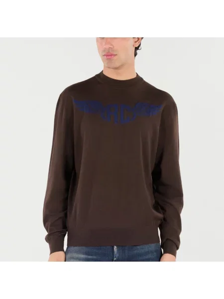 Sweter Roberto Cavalli z logo brązowy