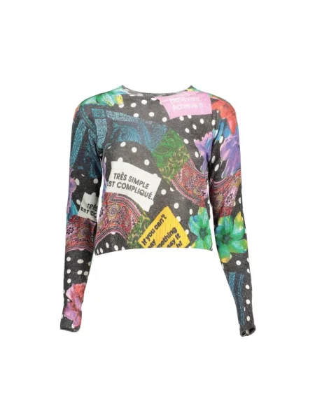 Lniany sweter Desigual elegancki z długim rękawem czarny