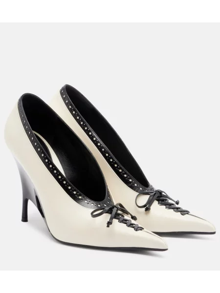 Pantofi cu toc Mcqueen din piele cu pană alb