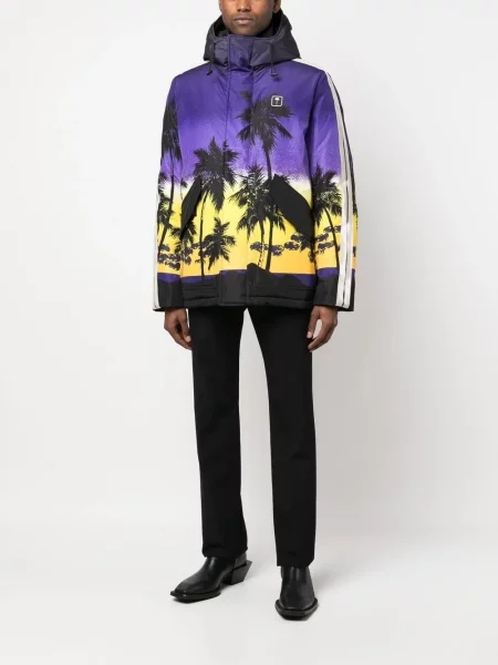 Raštuotas striukė Palm Angels su gobtuvu violetinė