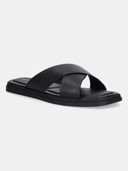 Кожени чехли Calvin Klein CRISS CROSS SANDAL мъжки черно