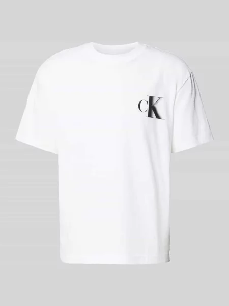 T-shirt z nadrukiem z logo i okrągłym dekoltem Calvin Klein Jeans biała