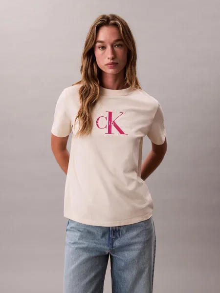 Calvin Klein Jeans Tričko nebielená / tmavoružová / biela béžová