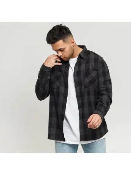Košile Urban Classics Checked Flanell Shirt / tmavě šedá černá