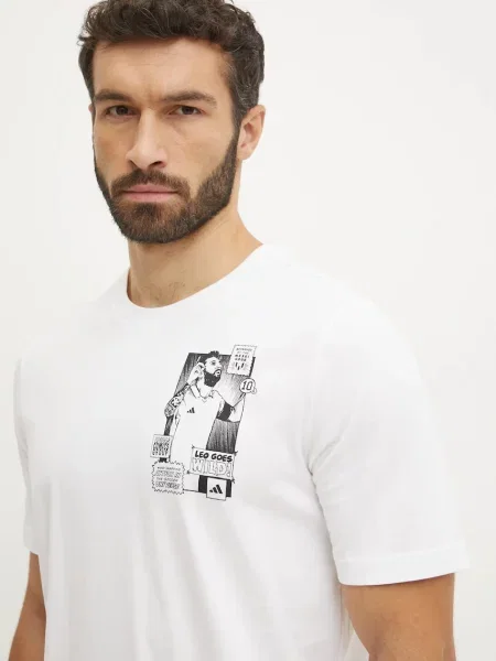 Adidas Performance tricou din Messi barbati bej cu imprimeu alb