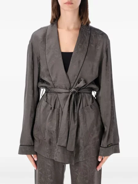 Cu centură geacă Golden Goose cu model floral din jacard gri