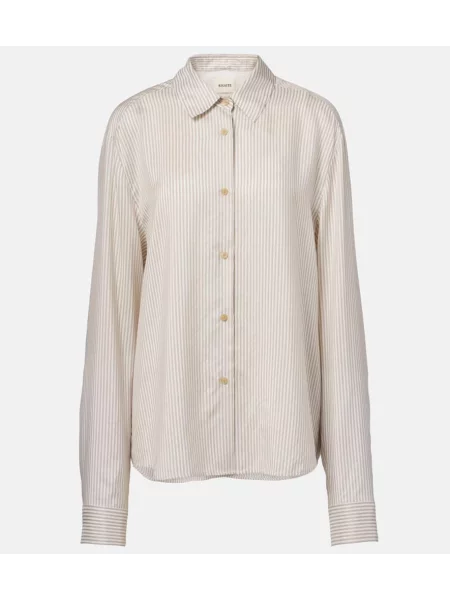 Cămașă Khaite de mătase cu dungi bej