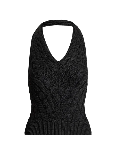 Top Ralph Lauren Collection tricotate cu gât halter cu spatele deschis negru