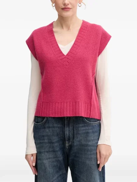 Pulover Benetton cu decolteu în V roz