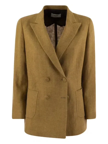 Lniana marynarka Saulina dwurzędowa brązowa