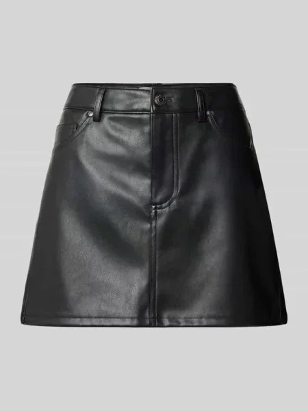 Spódnica mini z materiału skóropodobnego z wpuszczanymi Review czarna