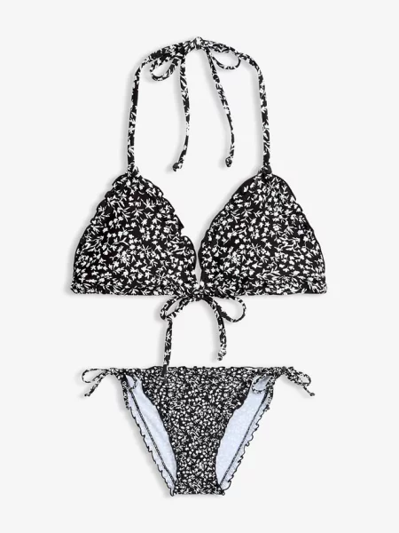 Bikini z trójkątnymi miseczkami z marszczeniem 2 części czarne