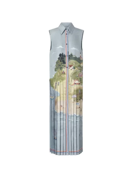 Rochie tip cămașă Thom Browne cu imagine albastru