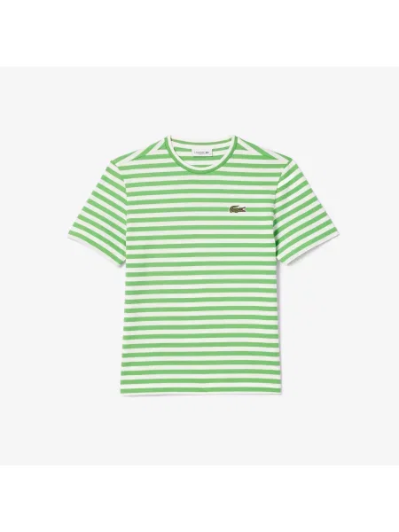 Lacoste Koszulka Z Luźnego Materiału W Paski Z Bawełny biała
