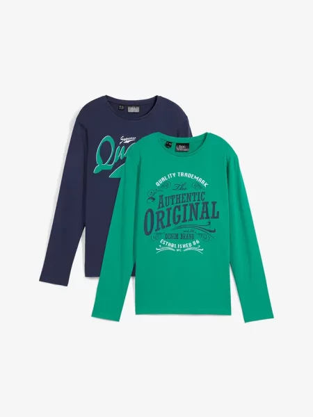 T-shirt chłopięcy z długim rękawem z bawełny organicznej 2 szt. niebieska
