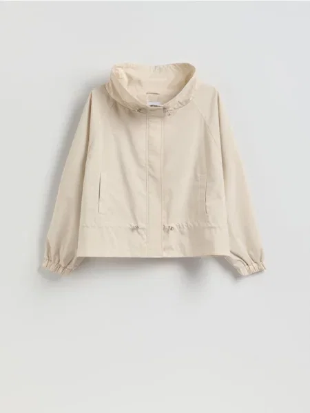 Reserved Krótka parka ze ściągaczami kremowy