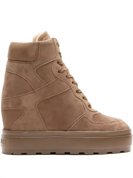 Sneakerși Casadei cu șireturi cu pană din dantelă maro