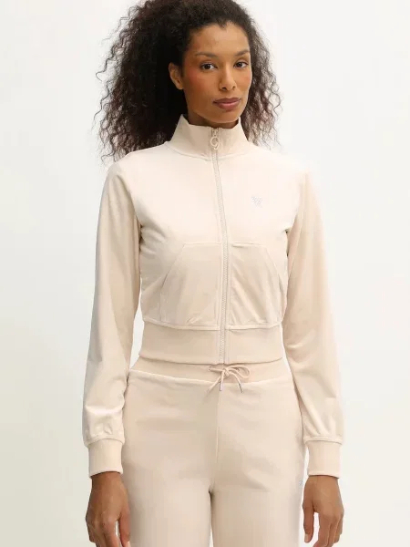 Guess bluza welurowa COUTURE gładka beżowy
