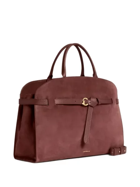 Geantă shopper Coccinelle din piele de căprioară cu cataramă roșu