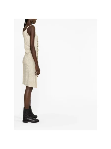 Sukienka midi Paco Rabanne do kolan drapowana żółta