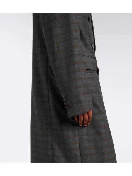 Vlnený kockovaný dvojradov kabát Dries Van Noten hnedá