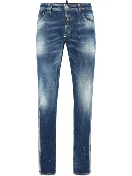 Дънки straight leg Philipp Plein с пейсли десен синьо