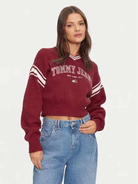 Tommy Jeans Pulover Varsity roșu