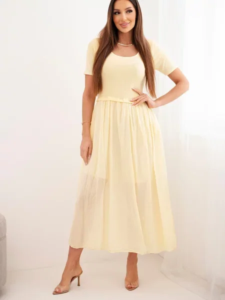 Rochie midi Kesi Włoski cu mâneci scurte până la genunchi galben