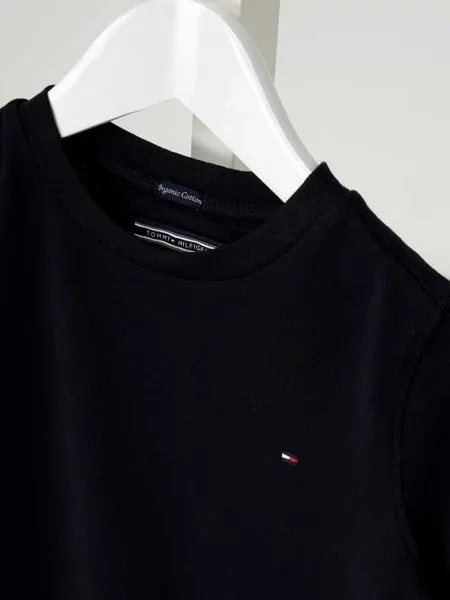 T-shirt z bawełny organicznej z detalami z logo Tommy Hilfiger granatowa