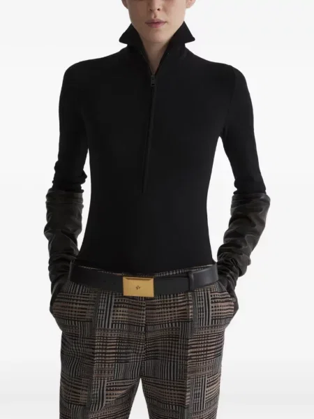 Top Mugler din jerseu gri