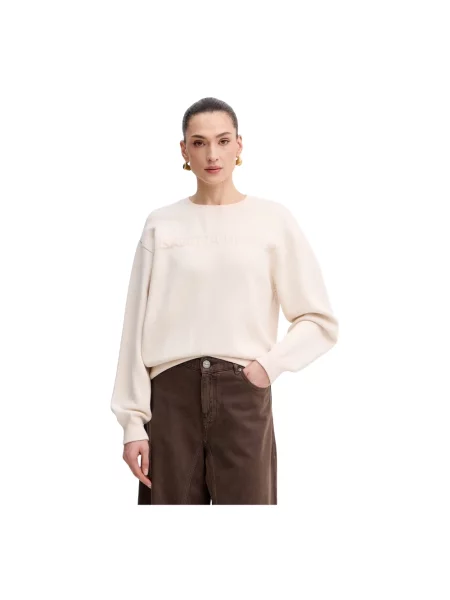 Dzianinowa bluza Elisabetta Franchi z logo beżowa