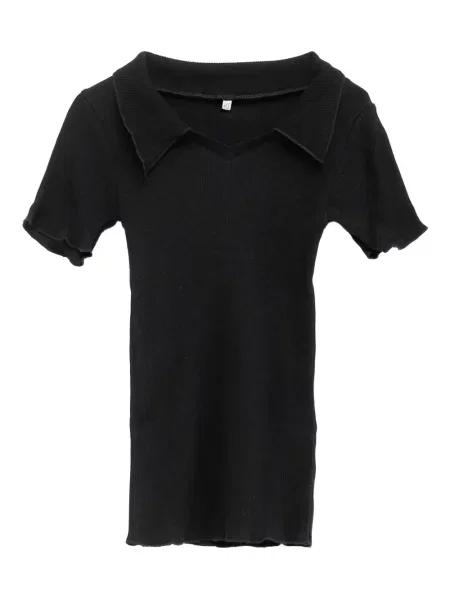 Kołnierzykowy top Baserange prążkowany czarny