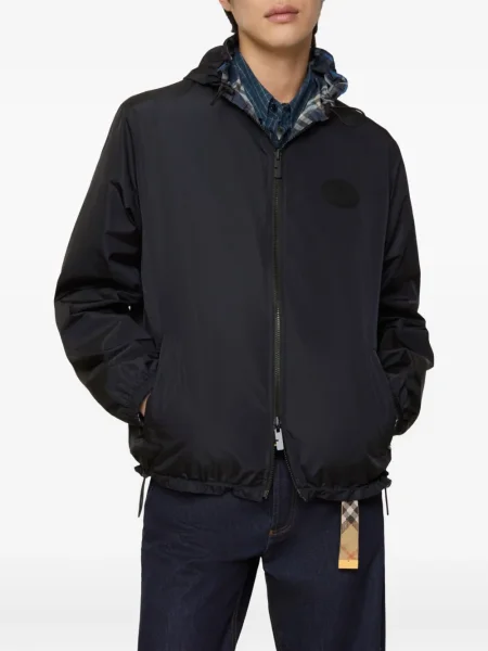 Geacă Burberry în carouri cu glugă albastru