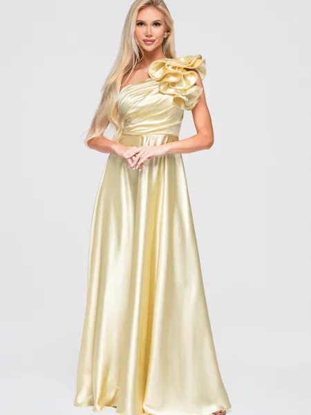 Rochie maxi Edoti asimetrică cu decolteu asimetric
